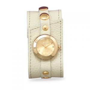 Cream Leather Fashion Watch with Gold Tone Accents