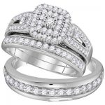 10K WHITE GOLD ROUND DIAMOND CLUSTER MATCHING WEDDING RING SET 1-1/5 CTTW