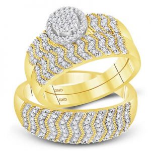 10K YELLOW GOLD ROUND DIAMOND CLUSTER MATCHING WEDDING SET 1/2 CTW