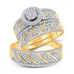 10K YELLOW GOLD ROUND DIAMOND CLUSTER MATCHING WEDDING RING SET 1 CTTW