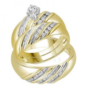 14K YELLOW GOLD ROUND DIAMOND ROUND MATCHING WEDDING RING SET 1/4 CTTW