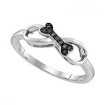STERLING SILVER BLACK DIAMOND DOG BONE INFINITY RING 1/20 CTTW