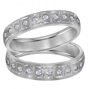 14KT WHITE GOLD HIS HERS ROUND DIAMOND MATCHING WEDDING BAND SET 1/4 CTTW