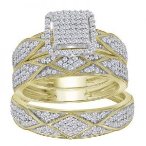 10K YELLOW GOLD DIAMOND MATCHING WEDDING RING SET 3/4 CTTW