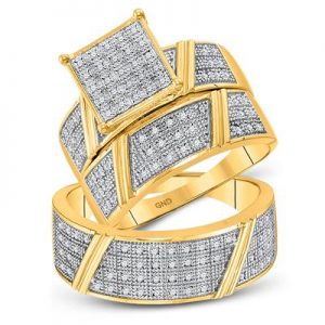 10K YELLOW GOLD ROUND DIAMOND CLUSTER MATCHING WEDDING RING SET 1/3 CTTW