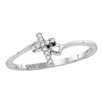 STERLING SILVER ROUND DIAMOND DELICATE SLENDER CROSS RELIGIOUS RING 1/20 CTTW