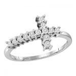 STERLING SILVER ROUND DIAMOND CROSS CLUSTER RING 1/20 CTTW
