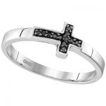 STERLING SILVER BLACK DIAMOND CROSS BAND RING 1/20 CTTW