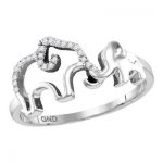 STERLING SILVER ROUND DIAMOND DOUBLE ELEPHANT ANIMAL BAND RING 1/20 CTTW