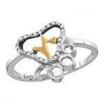 YELLOW-TONE STERLING SILVER DIAMOND PAW PRINT HEARTBEAT CLUSTER RING 1/20 CTTW
