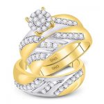 14K TWO-TONE GOLD ROUND DIAMOND CLUSTER MATCHING WEDDING RING SET 1.00 CTTW