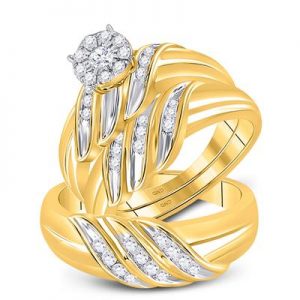 10K YELLOW GOLD ROUND DIAMOND SOLITAIRE MATCHING WEDDING RING SET 5/8 CTTW