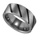 Tungsten Flat Comfort-fit Wedding Band with Diagonal Black Lines