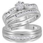 14K WHITE GOLD ROUND DIAMOND CLUSTER MATCHING WEDDING RING SET 1/2 CTTW