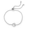 Rhodium Plated Sideways Heart Bolo Bracelet with Diamonds