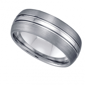 Tungsten Brushed Finished Center Grooved Comfort-fit Wedding Band