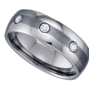 Tungsten Brushed Center with CZ Comfort-fit Wedding Band