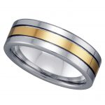 Tungsten Silver-tone Comfort-fit Wedding Band with Gold-tone Stripe Center