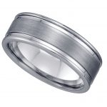 Tungsten Brushed Center With Grooves Comfort-fit Wedding Band