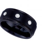 Tungsten CZ Black Comfort-fit Wedding Band with Step Edges