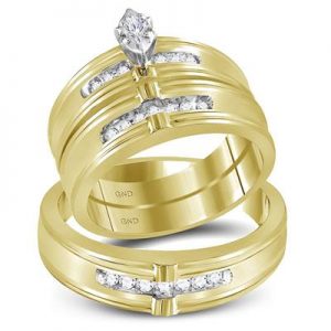 10K YELLOW GOLD MARQUISE DIAMOND MARQUISE MATCHING WEDDING RING SET 1/4 CTTW