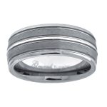 Tungsten Brushed Comfort-fit  Wedding Band with Grooves