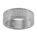 Tungsten Laser Engraved Greek key Design Comfort-fit Wedding Band