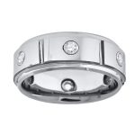 Tungsten Multi-Grooves Comfort-fit Wedding Band with Inlay CZ