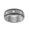 Tungsten Triple CZ Centered Comfort-fit Wedding Band with Two Black Lines on Edges