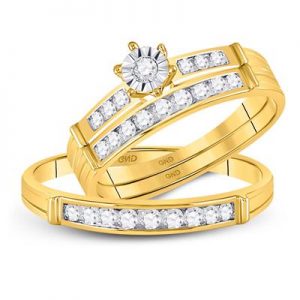 14K YELLOW GOLD ROUND DIAMOND SOLITAIRE MATCHING WEDDING RING SET 1/2 CTTW