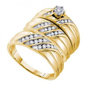 14K YELLOW GOLD ROUND DIAMOND SOLITAIRE MATCHING WEDDING RING SET 3/8 CTTW