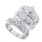 10K WHITE GOLD MARQUISE DIAMOND CROSSES MATCHING WEDDING RING SET 1/8 CTTW