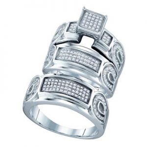 STERLING SILVER DIAMOND MATCHING WEDDING RING SET 1/2 CTTW