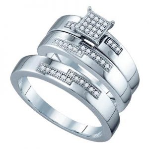 14K WHITE GOLD DIAMOND MATCHING WEDDING RING SET 1/6 CTTW