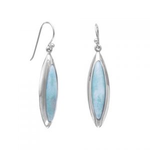 Rhodium Plated Marquise Larimar Earrings