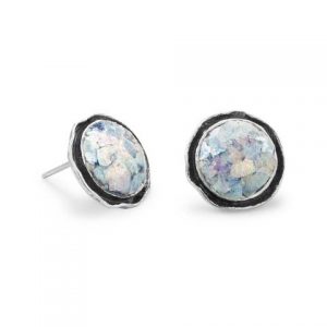 Round Oxidized Edge Roman Glass Earrings