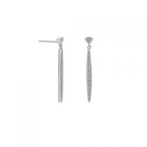 Rhodium Plated Vertical Bar Post Earrings with Diamonds