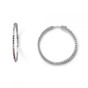 Rhodium Plated Multi Color CZ 40mm Click Hoop Earrings