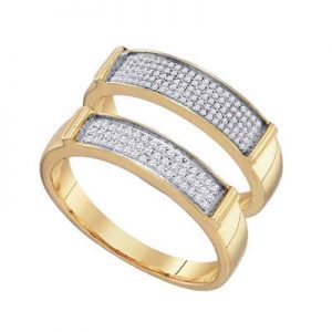 10K YELLOW GOLD ROUND DIAMOND MATCHING BRIDAL WEDDING BAND SET 1/3 CTTW