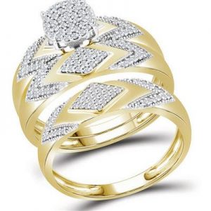 10K YELLOW GOLD DIAMOND MATCHING WEDDING RING SET 3/8 CTTW
