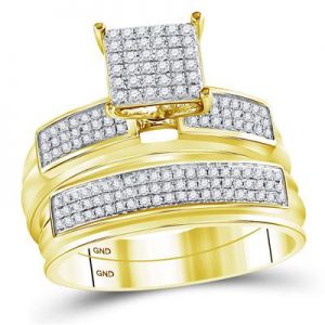 10K YELLOW GOLD ROUND DIAMOND CLUSTER MATCHING WEDDING RING SET 3/4 CTTW
