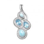 Oxidized Larimar and Blue Topaz Slide