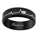 Tungsten Black Heart Beat EKG Comfort-fit Wedding Band