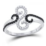 10K WHITE GOLD BLACK DIAMOND SWIRLED WHIMSICAL BAND RING 1/5 CTTW