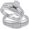 10K WHITE GOLD ROUND DIAMOND CLUSTER MATCHING WEDDING RING SET 3/8 CTTW