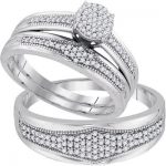 10K WHITE GOLD ROUND DIAMOND CLUSTER MATCHING WEDDING RING SET 3/8 CTTW