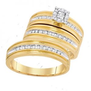 10K YELLOW GOLD ROUND DIAMOND SOLITAIRE MATCHING WEDDING RING SET 1/3 CTTW