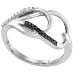 STERLING SILVER ROUND BLACK DIAMOND BAND RING 1/10 CTTW