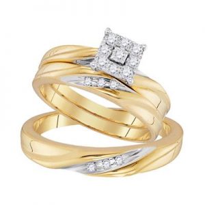 10K YELLOW GOLD ROUND DIAMOND SOLITAIRE MATCHING WEDDING RING SET 1/5 CTTW