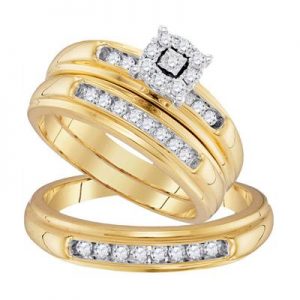 10K YELLOW GOLD ROUND DIAMOND SOLITAIRE MATCHING WEDDING RING SET 3/8 CTTW